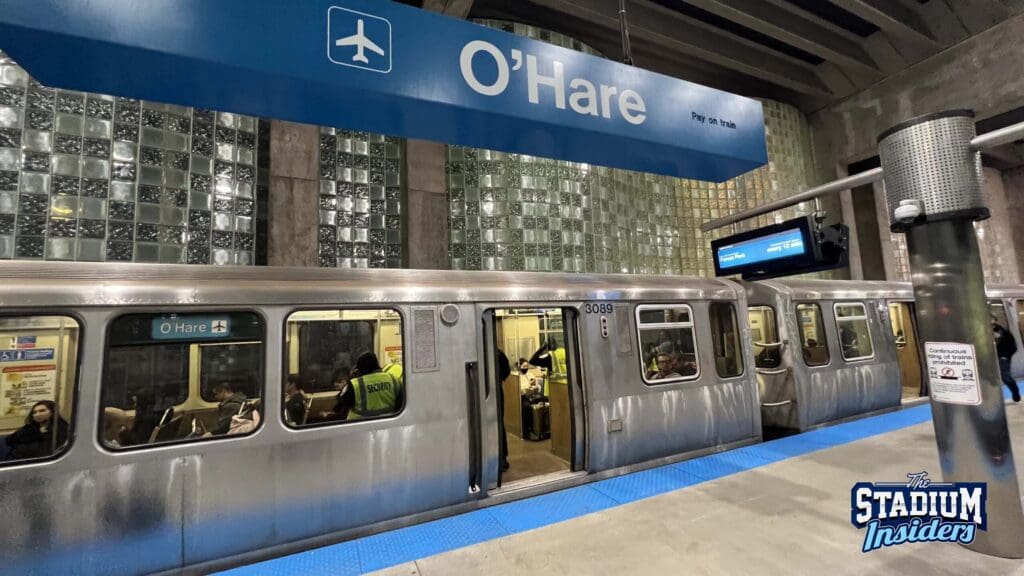 The subway stopped at the O'Hare airport stop