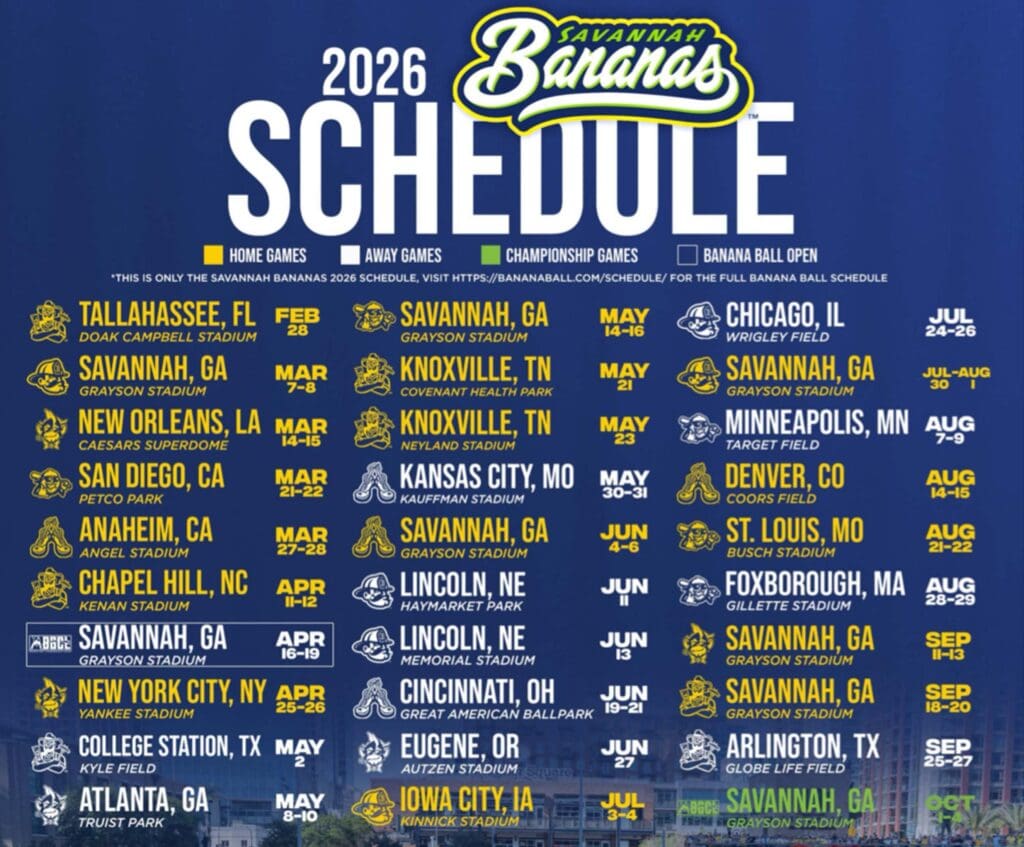 Savannah Bananas 2026 schedule